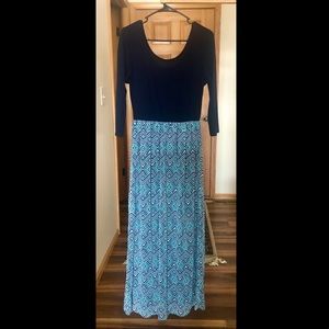 Charming Charlie Navy Blue Pattern Maxi Dress (M)